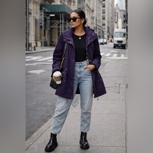 London Fog Plum Hooded Utility Rain Jacket – Size M ☔️
